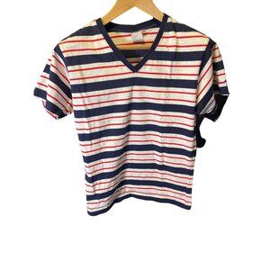 Red White Blue Striped Short Sleeve V Neck T Shirt Sz M